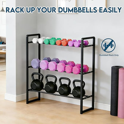 LOFTEY 3 Tier Adjustable Dumbbell Rack, 330 lbs Capacity Metal Weight Storage Rack, Space-Saving Home Gym Storage for Kettlebell & Free Weights, Dumbbell Stand Only