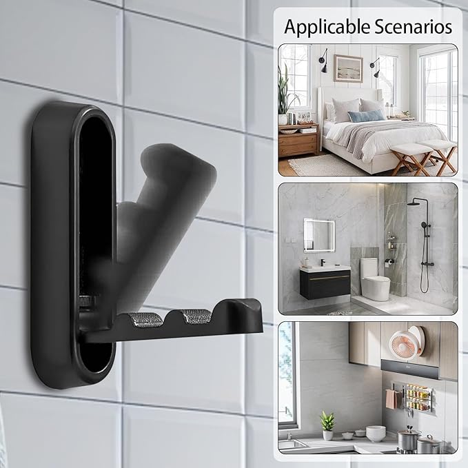 Black Metal Wall Hooks - Heavy Duty, No Drill, Suction, Modern Style for Home, Office, Commercial Use