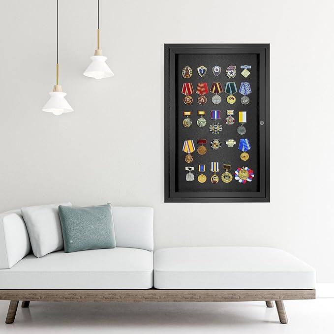 INNOVART Enclosed Bulletin Board 36” x 24”, Lockable Fabric Noticeboard with Aluminum Frame, Wall Display Case with Swing-Open Door Black Felt, Information Cabinet for School, Office, Commercial, etc