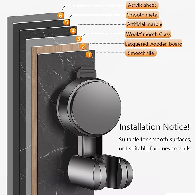 Resdenio Shower Head Holder - Strong Suction Cup No Drilling Showerhead Bracket Waterproof Handheld Shower Holder, Adjustable Wand Holder for RV, Kids, Bathroom (Black)