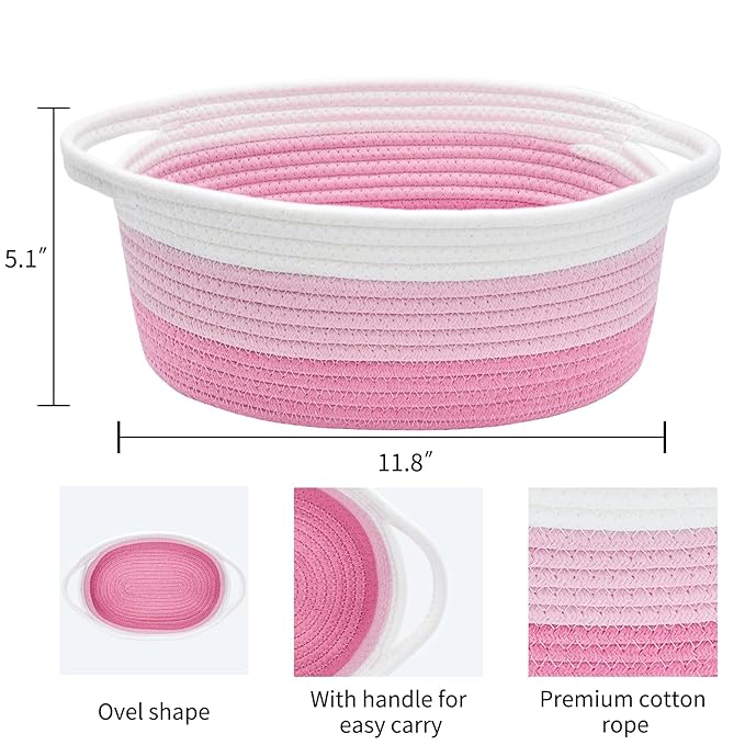 ABenkle Small Basket with Gift Bags and Ribbons, Empty Gift Baskets for Mother's Day, Decorative Boho Rope Woven Nursery Storage Organizer Toy Baskets with Handle for Baby Showers, 12"X 8" X 5"
