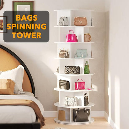 SpaceAid Cross Style 7-Tier Rotating Shoe Organizer, Spinning Shoe Rack Tower, 360 Display Lazy Susan Storage, Handbag Rotate Tower Closet Organization (Modern Style, White)