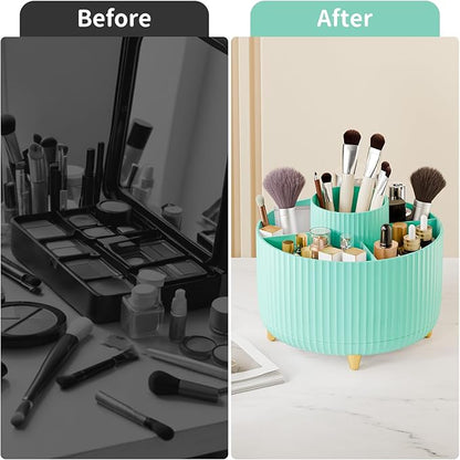 360° Rotate Makeup Brush Holder Organizer, Makeup Organizers Countertop, Makeup organization and Skincare Storage for Vanity, Desktop, Bathroom (Mint Green)