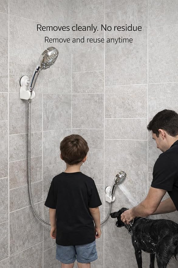 Pump&fix 45 Degrees Adjustable Handheld Shower Head Holder Suction Cup Wall Mount Bracket