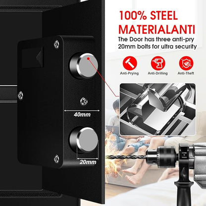 1.6 Cu ft Small Fireproof Safe Box, Digital Security Home Safes Water and Fireproof with Electronic Keypad Keys and Alarm System, Fire Safe for Home Money Medicine Valuables