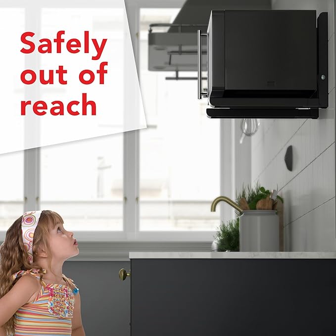 AVF Wall-Mounted Microwave Oven Brackets – Universal Fit, Heavy-Duty Black Steel – Adjustable Arms Hold Up to 99 lbs – Set of 2 Microwave Shelf Support Brackets