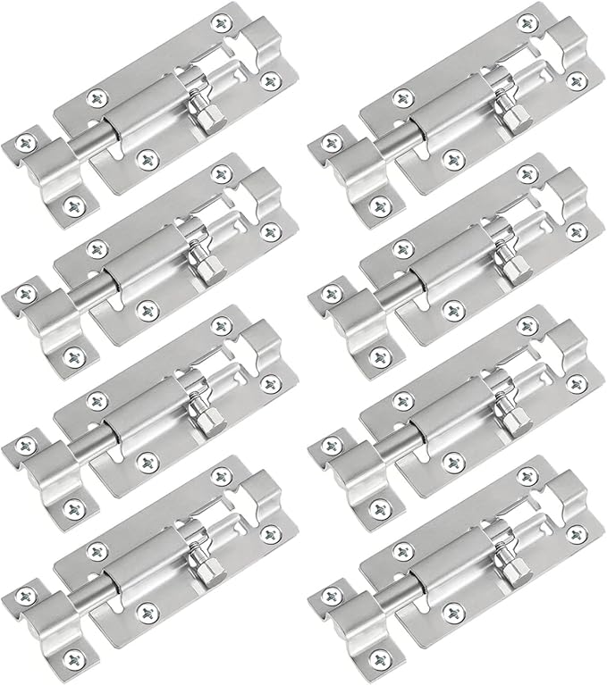8 Pack Barrel Bolt Latch, Slide Bolt Latch 3 Inches Slide Latch Lock, Thickened Stainless Steel Sliding Lock for Door, Brushed Finish Sliding Bolt Lock, Sliding Bolt Latch with 48PCS Screws