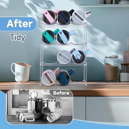 Stackable Water Bottle Organizer for Stanley 40 oz Tumbler, Water Bottle Holder for Cabinet, Pantry Kitchen Organizers and Storage for Stanley Cup Accessories, Tumbler Organizer and Wine Rack, 4Pack