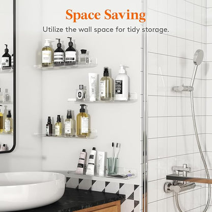 Lifewit Floating Shelves for Bathroom 15", Over-The-Toilet Storage Rack, Acrylic Wall Organizer for Book/Figures/Photo/Makeup, Display Shelf for Living Room Decor, Bedroom, Kitchen, Clear, 8 Pack