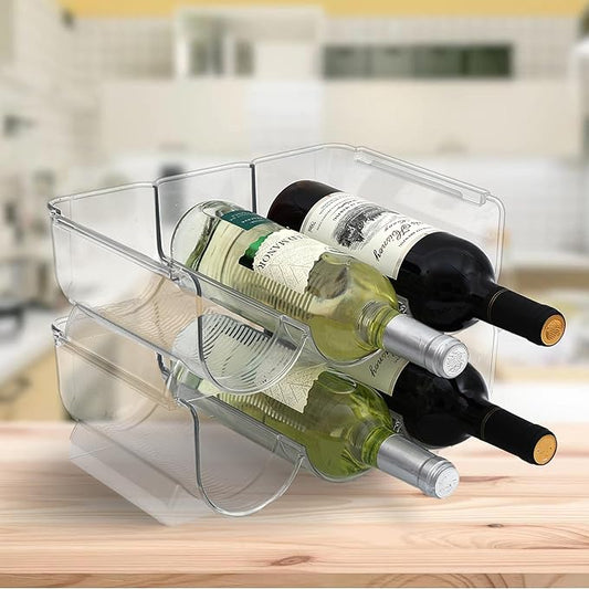Set of 2 Stackable Tabletop Wine Rack, Free-Standing Counter Top Water Bottle Storage Organizer, Plastic Wine Rack for Kitchen Countertop, Cabinet and Fridge Organization, 3-Bottle 2 Packs
