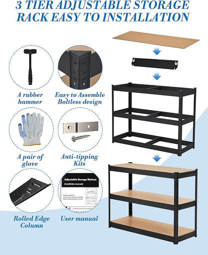 Garage Storage Shelves,36x18x36 Heavy Duty Garage Shelving Metal Adjustable Garage Shelves,5-Tier Adjustable Shelving Units,Loads 2000 LBS,Metal Storage Utility Racks for Warehouse,Pantry, Basement