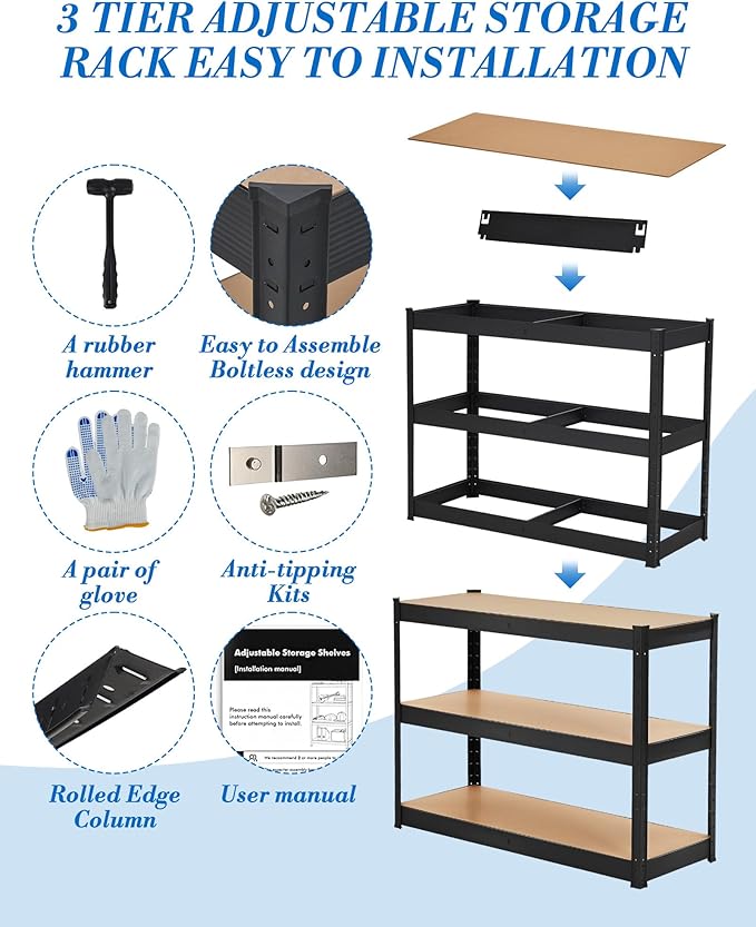 Garage Storage Shelves,60x24x36 Heavy Duty Garage Shelving Metal Adjustable Garage Shelves,5-Tier Adjustable Shelving Units,Loads 2000 LBS,Metal Storage Utility Racks for Warehouse,Pantry, Basement