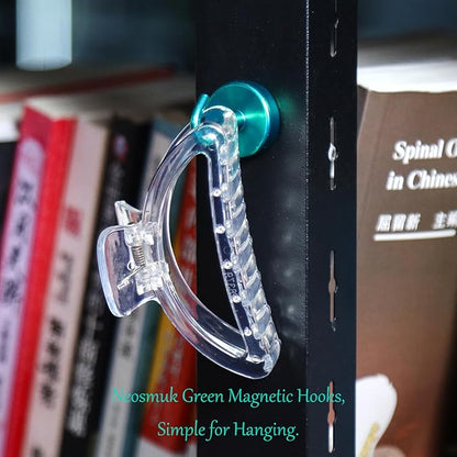 Neosmuk Magnetic Hooks, Heavy Duty 85lb+ Strong Magnet Hook for Cruise Cabins, Cruise Ship Essentials for Hanging, Metal Wall Refrigerator Hangers (Green, 10 Pack)