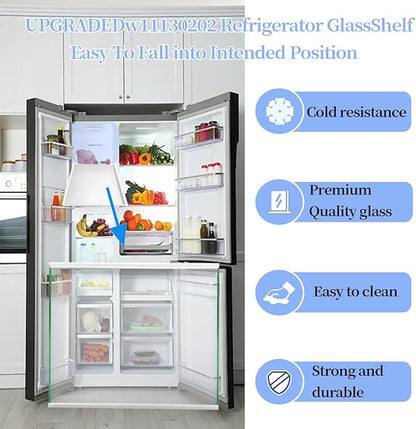 Upgraded W11130202 Whirlpool Freezer Shelf – Tempered Glass Refrigerator Drawer Shelf Replacement, Fits Fridge Door Parts and Shelves, Replaces W10527848, 4545865, EAP12347521, WRS571CIHZ04
