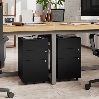 Giantex 3-Drawer File Cabinet with Lock, 27-Inches Storage Cabinet with 2 Side Hooks, Mobile Printer Stand, Wheels, 4 Keys, Vertical Filing Organizer fits Letter/A4 Size for Home Office (Black)