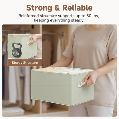 StorageWorks Storage Baskets for Shelves, Closet Organizers and Storage Basket, Fabric Clothes Organizer with Leather Handles, Light Green, 3-Pack, Large