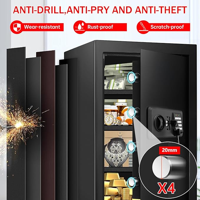 6.0 Cub Large Home Safes Water and Fireproof, Anti-Theft Fireproof Safe Box with Digital Keypad, Spare Keys and Alarm System, Document Safe for Home Money Medicine Valuables