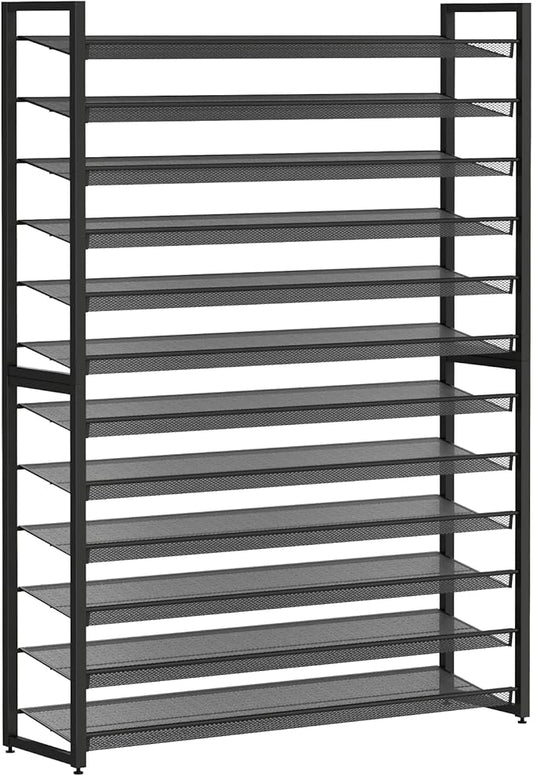 Metal Shoe Rack,Large 12 Tier Shoe Organizer, Heavy Duty Metal 6-Tier Stackable Shoe Storage Vertical Shoe Rack for Closet Front Door Entrance,Entryway,GarageUp to 76 Pairs,Black