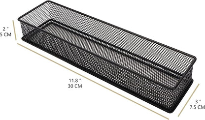 Annova Mesh Stackable Drawer Cabinet and Shelf Organizer Bins Storage Basket School Office Supply Holder Tray- Set of 2 (Black, 3x12x2 Inch)