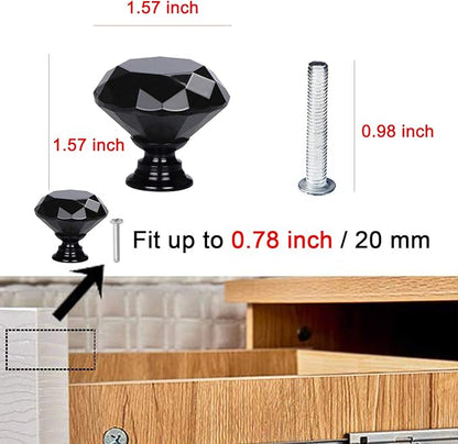 YourGift 12 Pack Drawer Knobs Diamond Shaped Crystal Glass 40mm Cabinet Knobs Pull Handles (40 mm, 12 Pack, All Black)