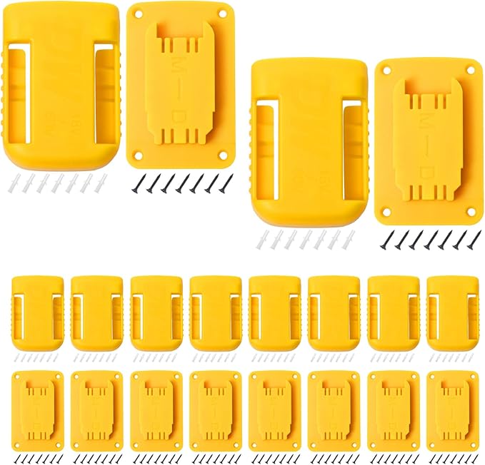 20pas Tool Holders and Battery Holder for Dewalt 20v Wall Mount Hanger Battery Drill Tool Storage Shelf for Milwaukee M18(Yellow)