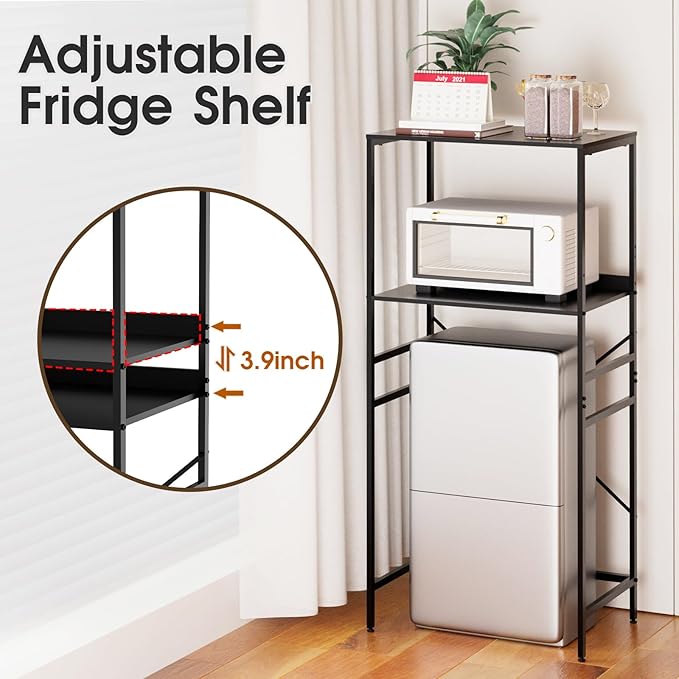 Mini Fridge Shelf Mini Fridge and Microwave Stand Over Mini Fridge Storage Rack Height Adjustable Microwave and Fridge Stand Suitable for Dorm, Kitchens, Offices, Black