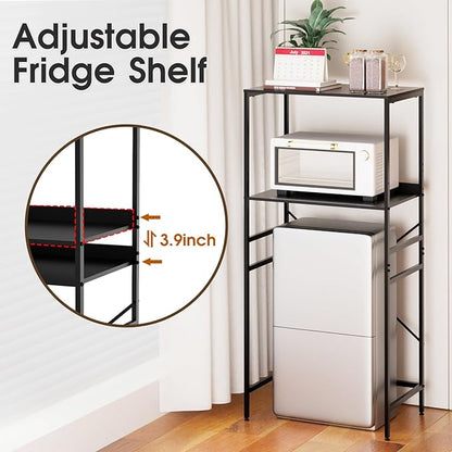 Mini Fridge Shelf Mini Fridge and Microwave Stand Over Mini Fridge Storage Rack Height Adjustable Microwave and Fridge Stand Suitable for Dorm, Kitchens, Offices, Black