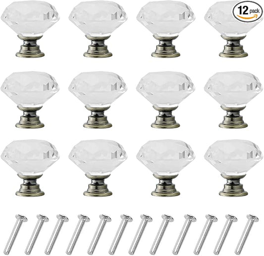 YourGift 12 Pack Drawer Knobs Diamond Shaped Crystal Glass 40mm Cabinet Knobs Pull Handles (40 mm, 12 Pack, Bronze)