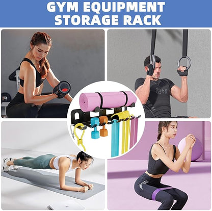 Multi-Purpose Gym Equipment Storage Rack for Resistance Bands,Heavy-Duty Wall-mounted Gym Home Rack for Exercise Bands,Yoga mat,Jump Ropes,Barbells,Home Gym Accessories Organization Storage Rack