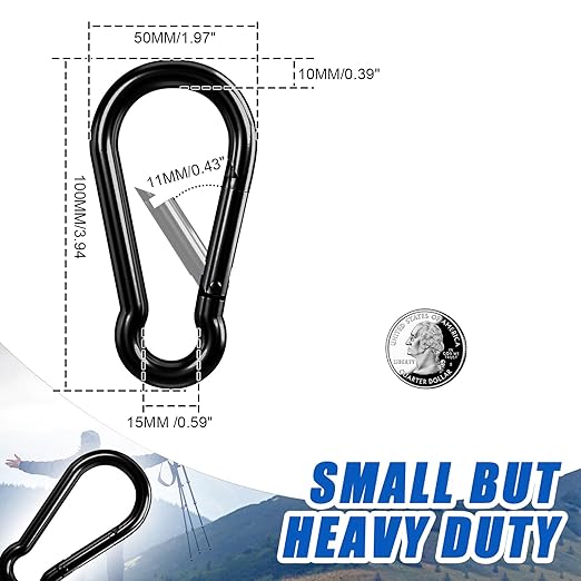 Large Carabiner Clip Hook, 4 inch 4 pcs Black Heavy Duty Spring Snap Hook Key Chain, Carabiners Clips for Outdoor Camping, Swing Set, Hammock, Hiking Travel, Fishing, Quick Link Keychain