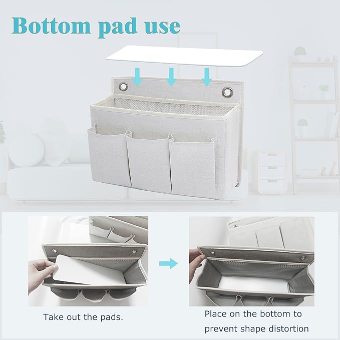 Wall Hanging Organizer Bag/Hanging Baskets with Large Mesh Compartment & 3 Pockets，Over the Door Organizer Space Saving Storage for Bedroom,RV Camper, Closet (White- 1 Pack)