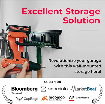 TIDYME Garage Tool Organizer Wall Mount - 96 inches - Sturdy Storage Rack with Adjustable Hooks, Anti-Rust - Easy Installation, 600lbs Capacity - Garden Tool Organizer (06 Racks & 12 Hooks)