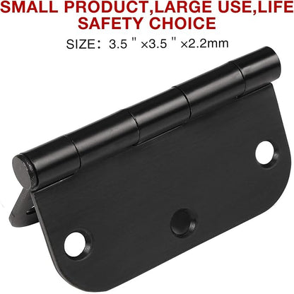 6 Pack Matte Black Interior Door Hinges Round 3.5" x 3.5 Inch 5/8" Radius Heavy-Duty Mat Hinge for Doors Standard Bedroom Work Office Door Hardware Removable Pin,Farm,Shed,Gate,Greenhouse Vent Window