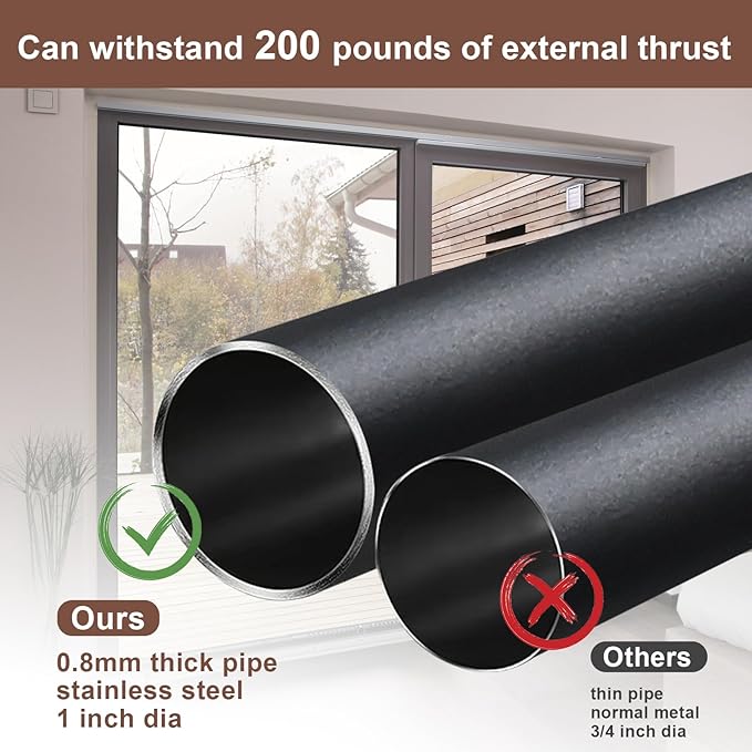 BeBecome Sliding Door Security Bar，17-50 inch Adjustable Patio Door Security bar with Rubber Tips Apartment Bedroom Bottom of Door Heavy Duty Interior Black