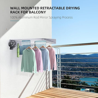 Drying Rack Clothing,Clothes Drying Rack Wall Mounted,Laundry Drying Rack Wall Mount,Foldable,Collapsible,60 lb Capacity 5 Aluminium Poles with 6 Hooks (White, 31" Upgrade)