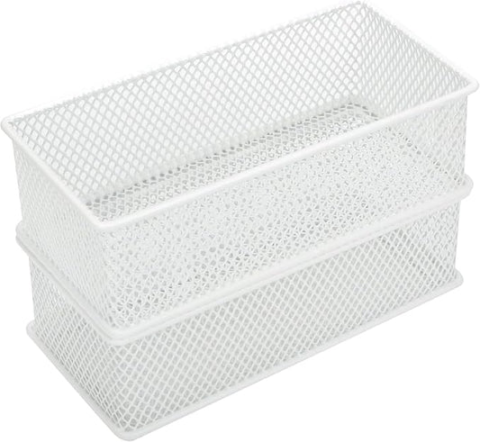 Annova Mesh Stackable Drawer Cabinet and Shelf Organizer Bins Storage Basket School Office Supply Holder Tray- Set of 2 (White, 3x6x2 Inch)