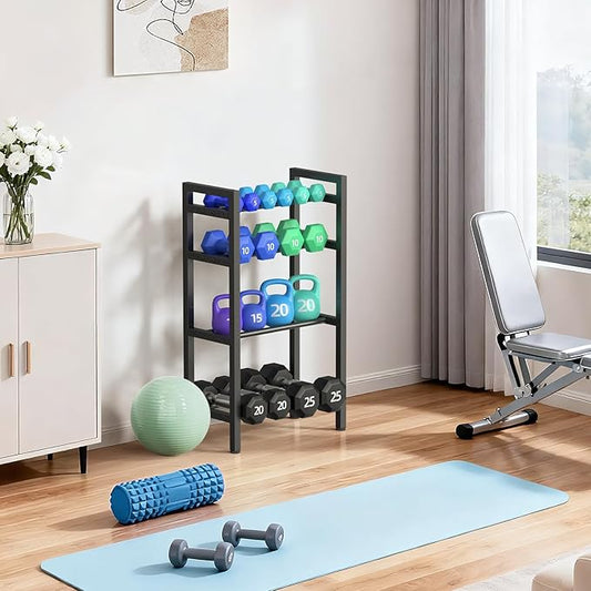 4 Tier Dumbbell Rack,Adjustable Weight Rack for Home Gym,Heavy Duty Weight Stand,800LBS Capacity Kettlebells Storage,Workout Equipment Organizer (Rack Only)