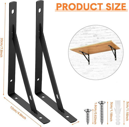 Nuogo 40 Pack Heavy Duty Shelf Brackets Bulk Metal Floating Shelving Support Wall Mounted 90 Degree Triangle Corner L Brackets for Garage with Hardware, Black (8 Inch)