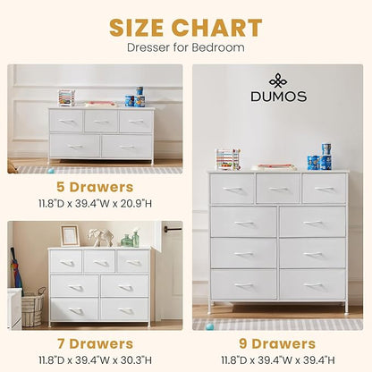 DUMOS Dresser for Bedroom, 5 Storage Drawers, Wide Fabric Closet Chests Organizer Tower Furniture with Wooden Top Metal Frame for Clothes, Guest Room, Living Room, Hallway, Entryway