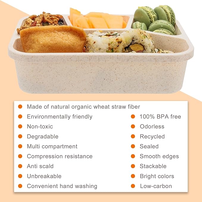 Lunchable Container - 4 Pack Bento Lunch Box, 4-Compartment Snackle Box Container for School Work Travel, Bento Box for Kids, Microwave Dishwasher Safe Bento Box Adult