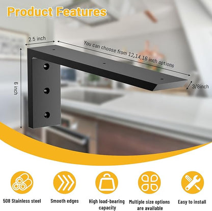 Countertop Support Bracket 14 inch 3 Pack (3/8" Thick),Premium Heavy Duty Granite Countertop Brackets 14"x6"x2.5",Shelf L Bracket Mantel Corbels for Quartz,Wood,Concrete and Laminate Countertops