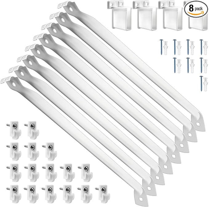 12 Inch Wire Shelf Brackets Set, 8 Pack Metal White Closet Support Bracket with End Brackets & Clips for Wire Shelving Wall Bracket Installation, Support Wire Closet Shelves Racks (8 Pack)