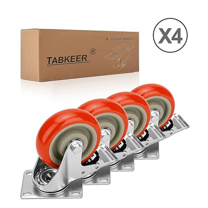 4 Inch Industrial Heavy Duty Swivel Caster Wheels with Brake,Set of 4 Safety Locking Casters,Load 2000lbs,Premium Polyurethane Wheels for Table,Trailer,Saw Table,Stage Toolbox,Bed,Corn Board