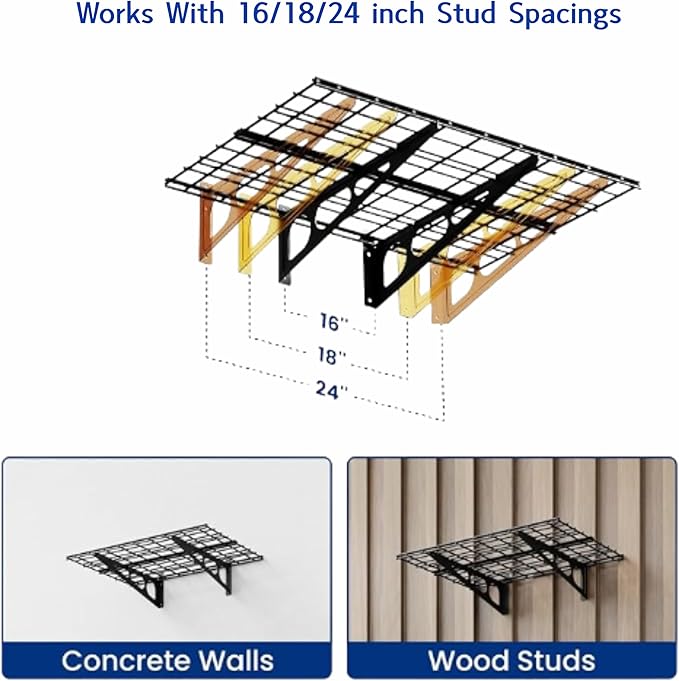 Garage Wall Shelving Heavy Duty,Garage Shelves 4 Pack 36"x24" (3x2 Ft) Metal Wall Mounted Storage with 800 lbs Total Capacity, Black