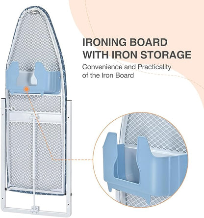 KINGBOARD Wall Mounted Ironing Board with Iron Holder, Compact Ironing Board for Small Spaces, Foldable Iron Stand Heat Resistant Cover, 36" X 12" Deep Blue