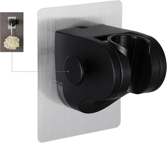 Handheld Shower Head Holder with 2 Hanger Hooks,Strong Adhesive&Waterproof No Drilling Wall Mount Shower Bracket for RV and Kids&Elders,Install Any Height&Fix Firmly,Black