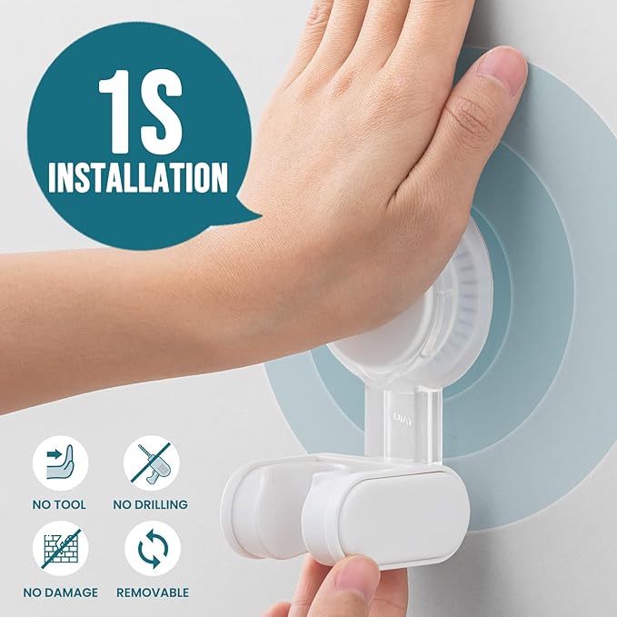 TAILI Shower Head Holder Suction Cup, Handheld Shower Head Bracket, Height Angle Adjustable Wall Mounted, Bathroom Showerhead Holder No Drilling Removable Waterproof,Matte white