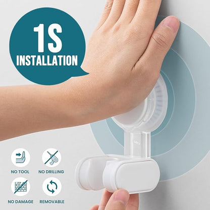 TAILI Shower Head Holder Suction Cup, Handheld Shower Head Bracket, Height Angle Adjustable Wall Mounted, Bathroom Showerhead Holder No Drilling Removable Waterproof,Matte white