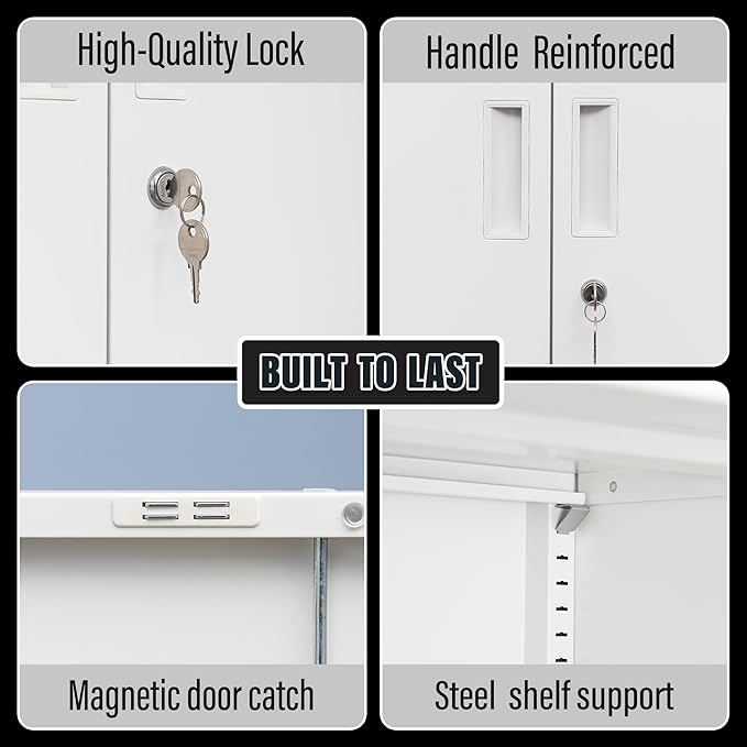 CJF Metal Storage Cabinet, 36" H Locking Storage Cabinet with Shelves and Doors for Home Office, Garage, Utility Room, Entryway(White)