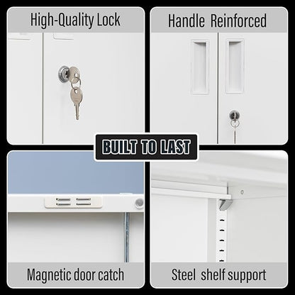 CJF Metal Storage Cabinet, 36" H Locking Storage Cabinet with Shelves and Doors for Home Office, Garage, Utility Room, Entryway(White)